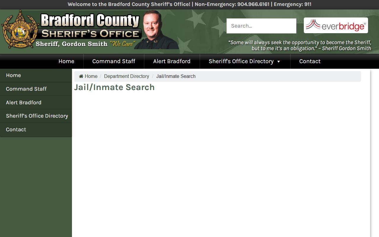 Bradford County Sheriff jail inmate search landing page linking to the SmartWeb roster