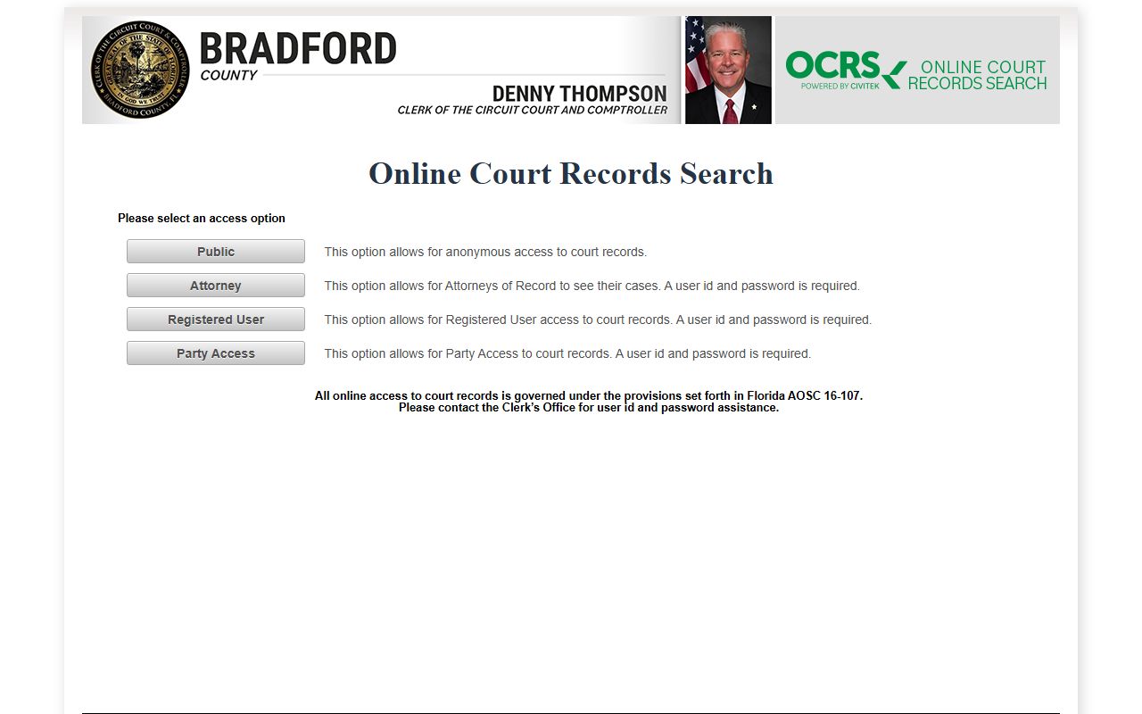 Bradford County OCRS court records access options after a jail arrest