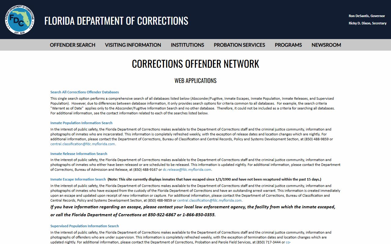 Florida DOC offender search menu used to look up Lawtey Correctional Institution inmates